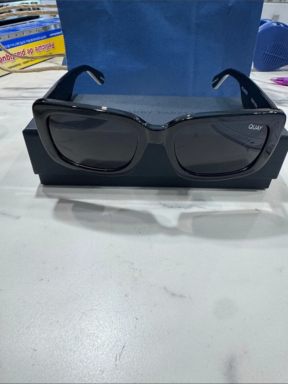 Quay Polarized Yada Yada 1212 Australia Black Sunglasses with Gold Logo Accents